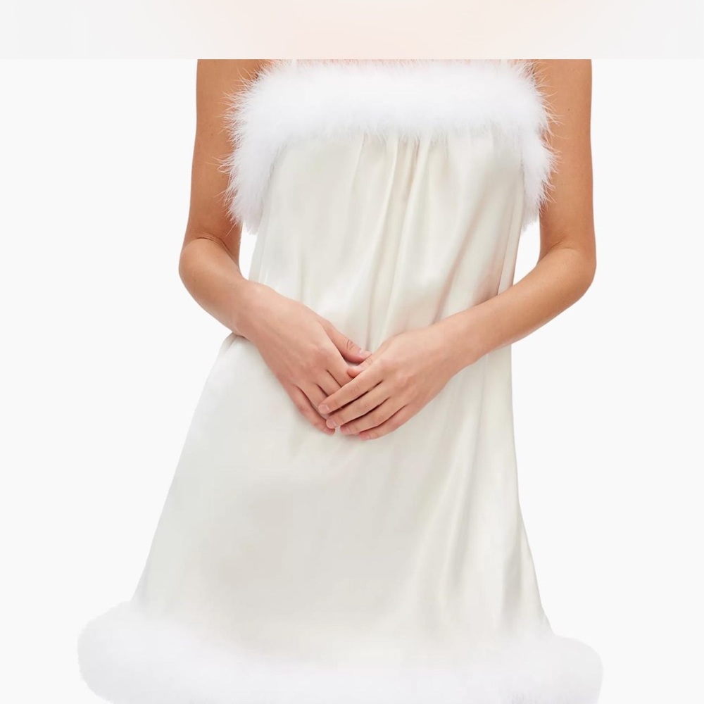SLEEPER White feather trip mini slip dress